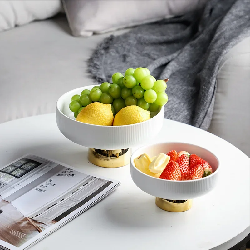 Ceramic Plate Tall Tray Ornaments Home Snacks Fruit Plate European-style Living Room Coffee Table Dried Fruit Storage Tray