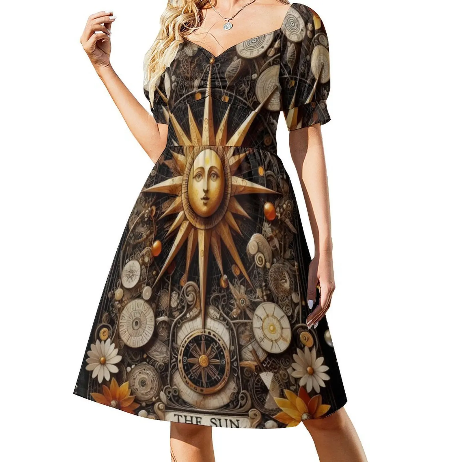 The Sun-vestido informal estilo Hip Hop para mujer, ropa para fiesta y discoteca con estampado gráfico, cuentas de sol, flores, Tarot, ámbar místico, vestidos para mujer