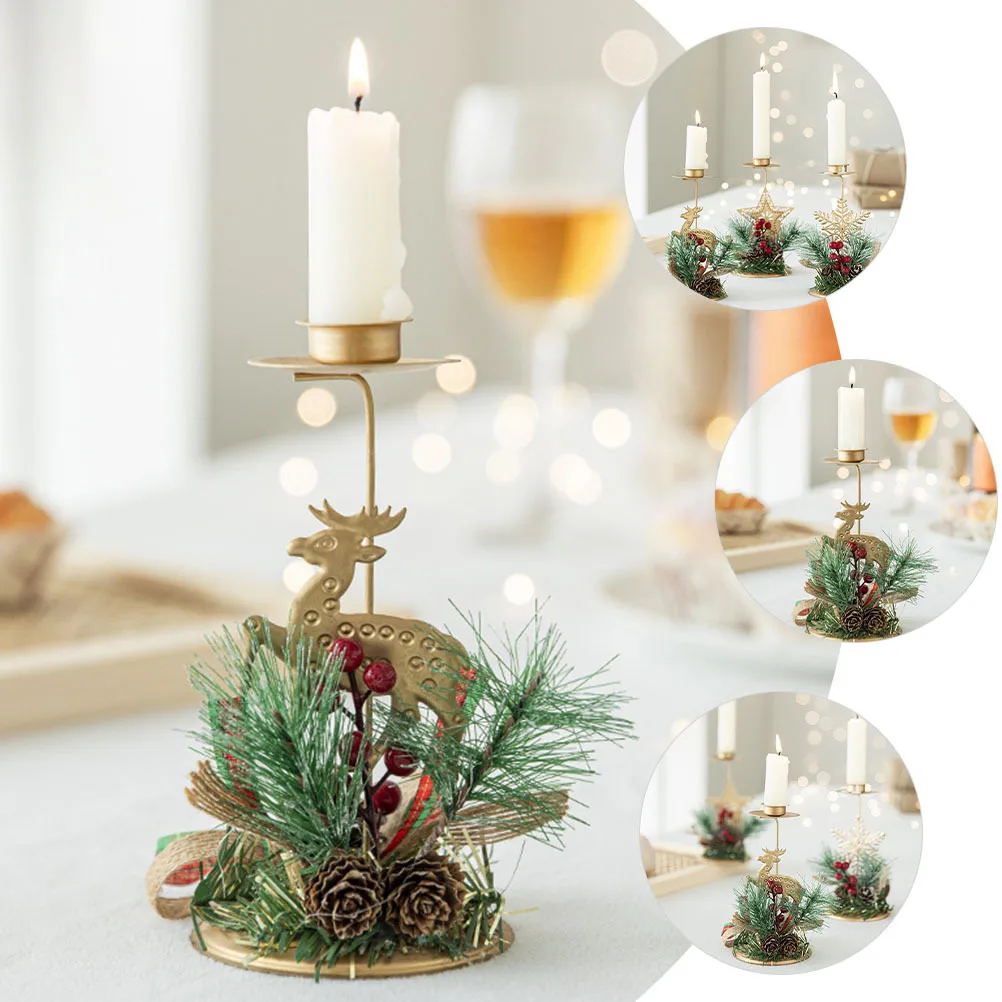 

1pc Christmas Holder Red Berries Pine Cones Gold Star Charm Festive Desktop Decoration Xmas Party Centerpiece