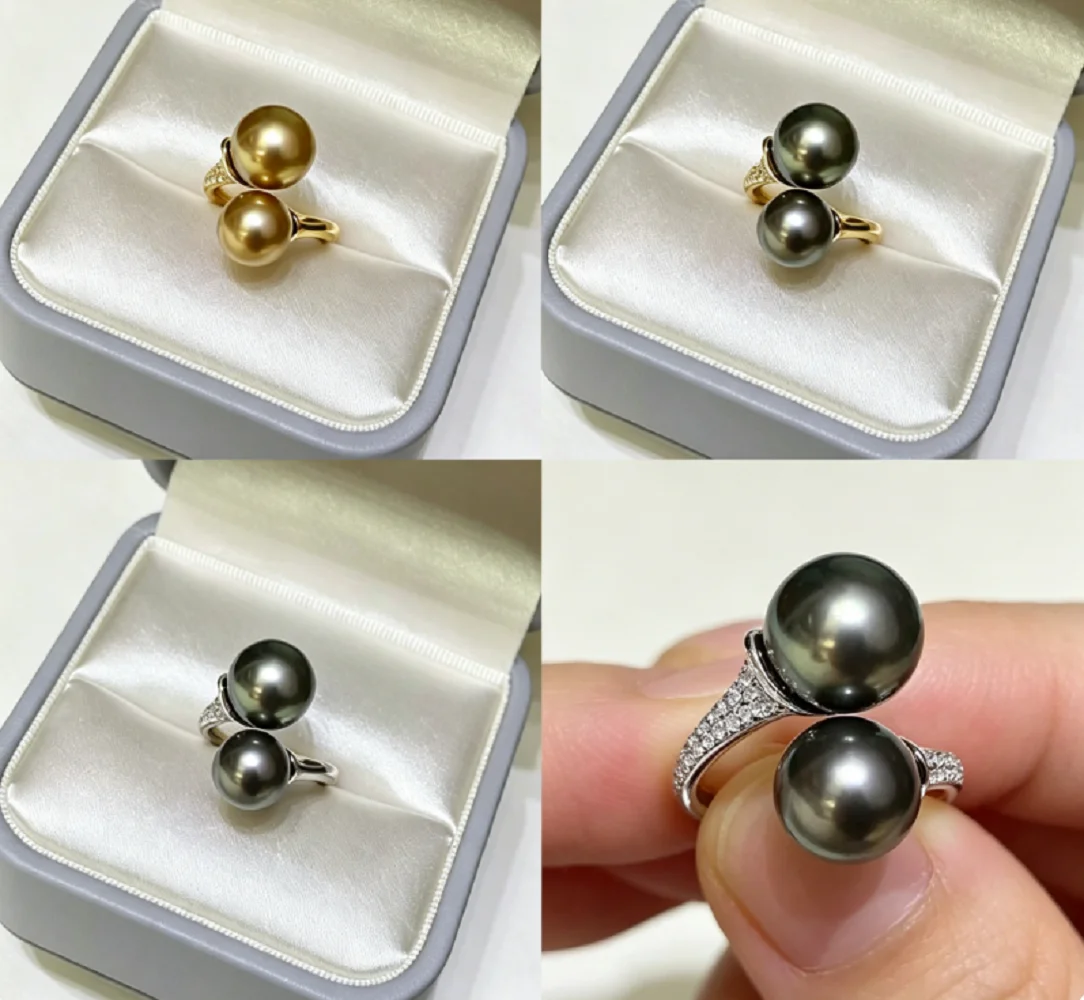 

Elegant and beautiful ring AAAA8-10mm natural pearl double pearl ring 925s/living ring