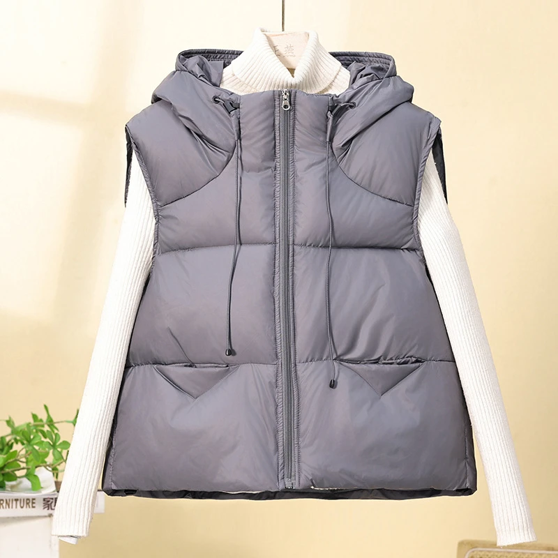 Short Vest Jackets 2025 Fashion New Korean Women's Hooded Tether Solid Casual Sleeveless Waistcoat Loose Student Coats Trend Top