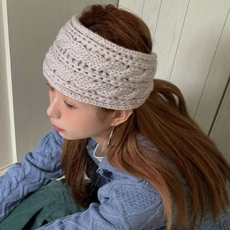 

Теплая вязаная повязка на голову с бантом, мягкая, утолщенная, для защиты ушей, для бега, противоскользящая, от холода, аксессуар для волос
