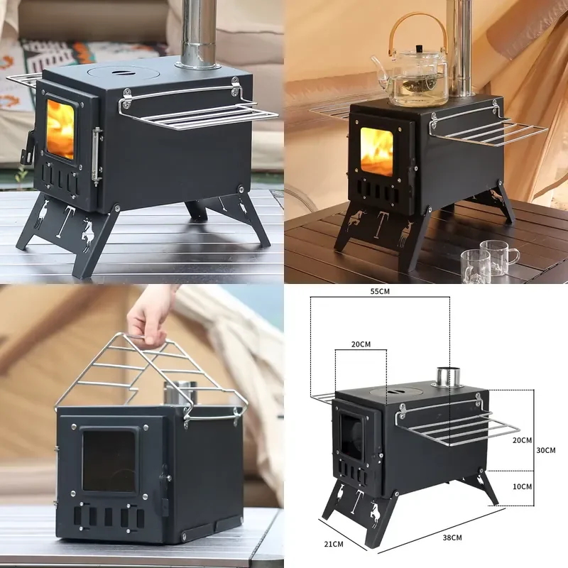 Portable Carbon Steel Tabletop Stove With Dual Handle For Camping Outdoor Heating And Barbecue Use