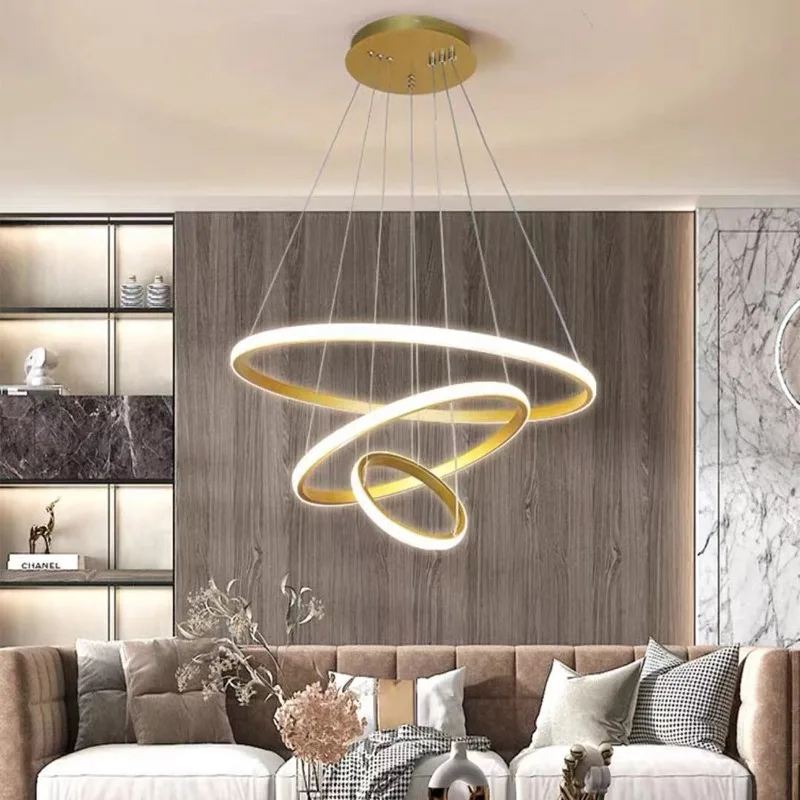 

Nordic Modern Living Room Dining Room LED Ring Chandelier Creative Round Ceiling Decoration Ceiling Lamp Home Lighting Lamps