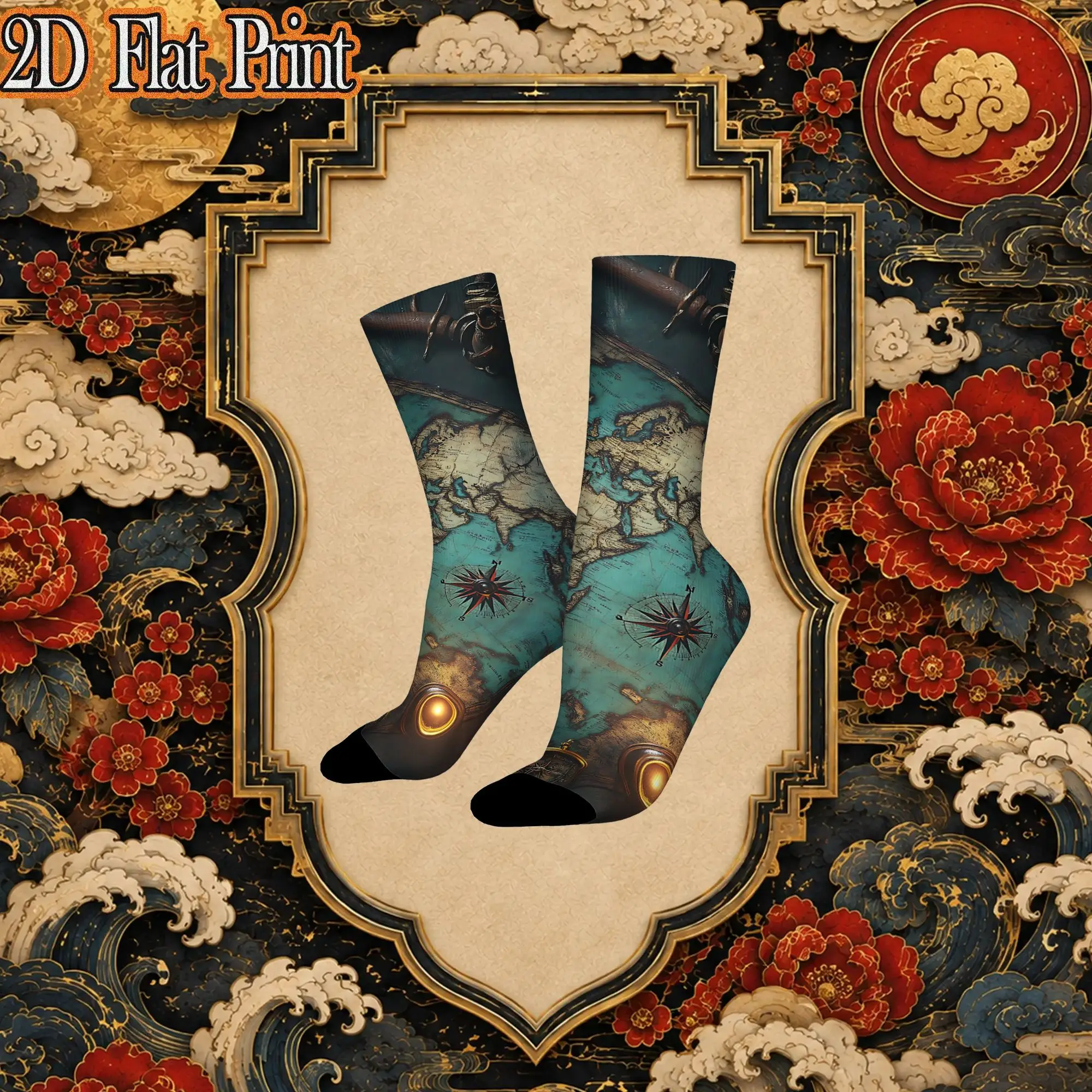 Ancient Antique World Map Pattern Trendy Men's compression Socks Unisex items Crew Sock Cycling socks