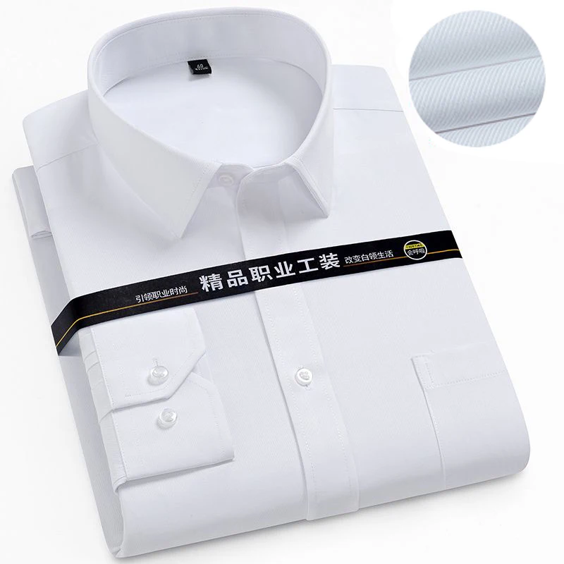 

Plus Size Men Business Formal Dress Shirt Long / Short Sleeve Regular Fit Solid Male Casual Social Office Wedding Shirts White