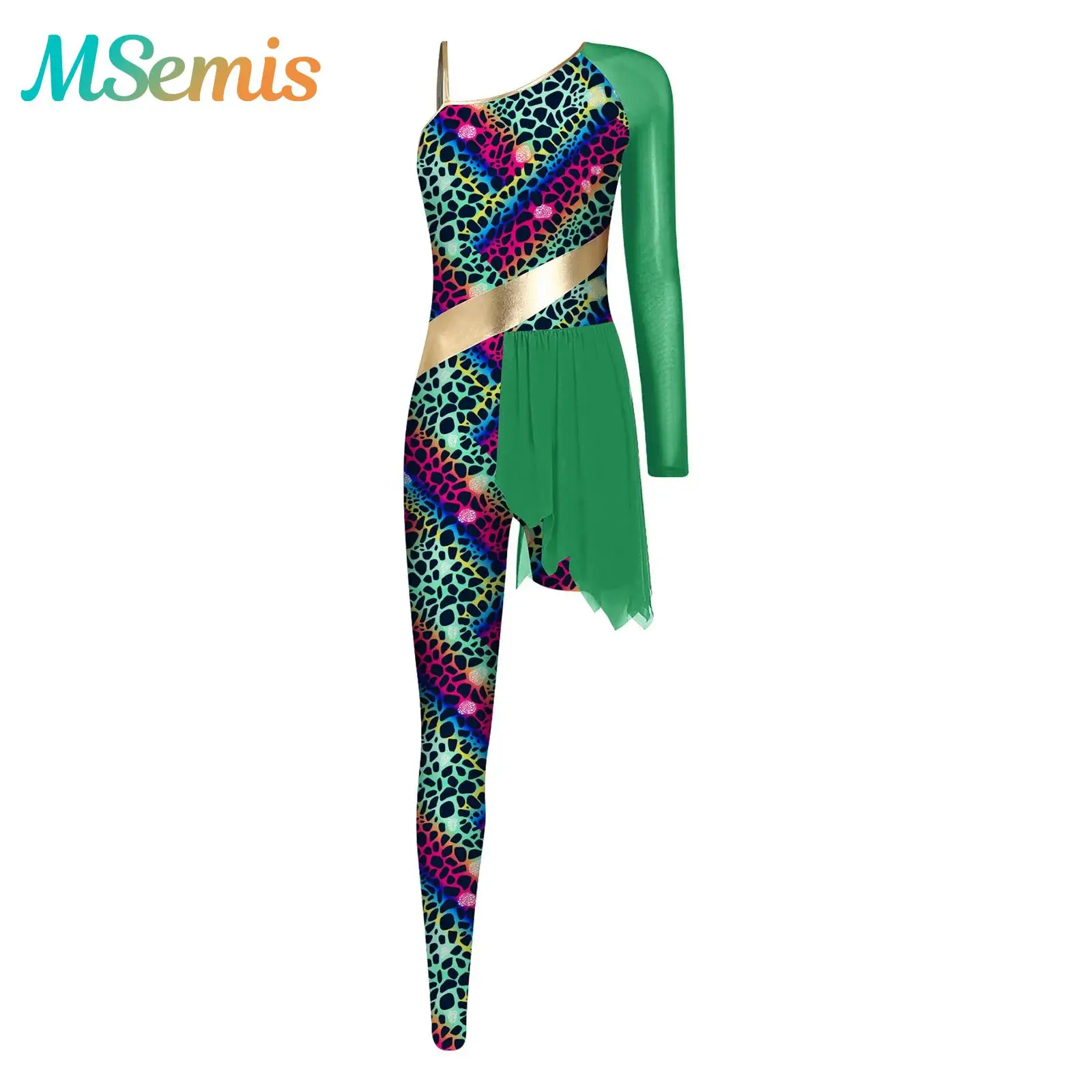

Womens Primitive Tribal Cave Cosplay Costume Cavegirl Outfit One Shoulder Pants Legs Bodysuit Gymnastics Ballet Latin Dancewear