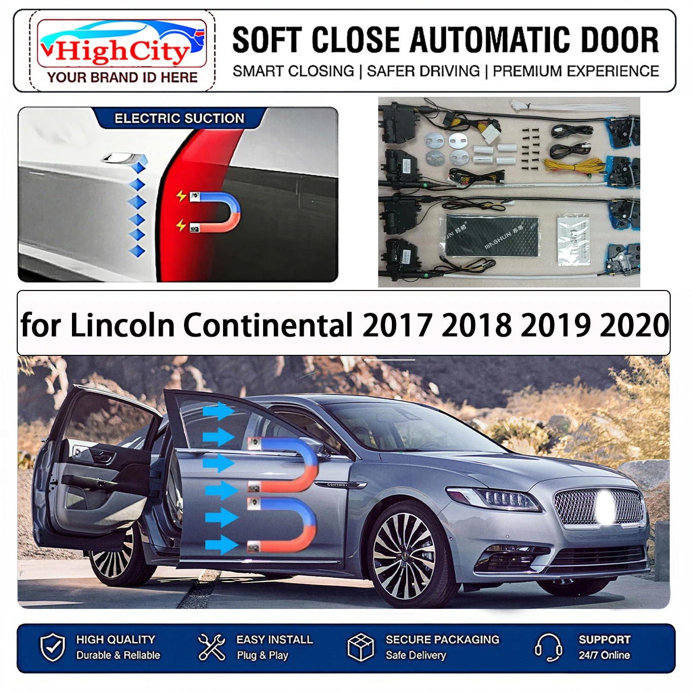 for Lincoln Continental 2017-2020 Electric Suction Soft Close Door Kit Smart Anti Pinch Auto Cinch Latch System No Slam Silent