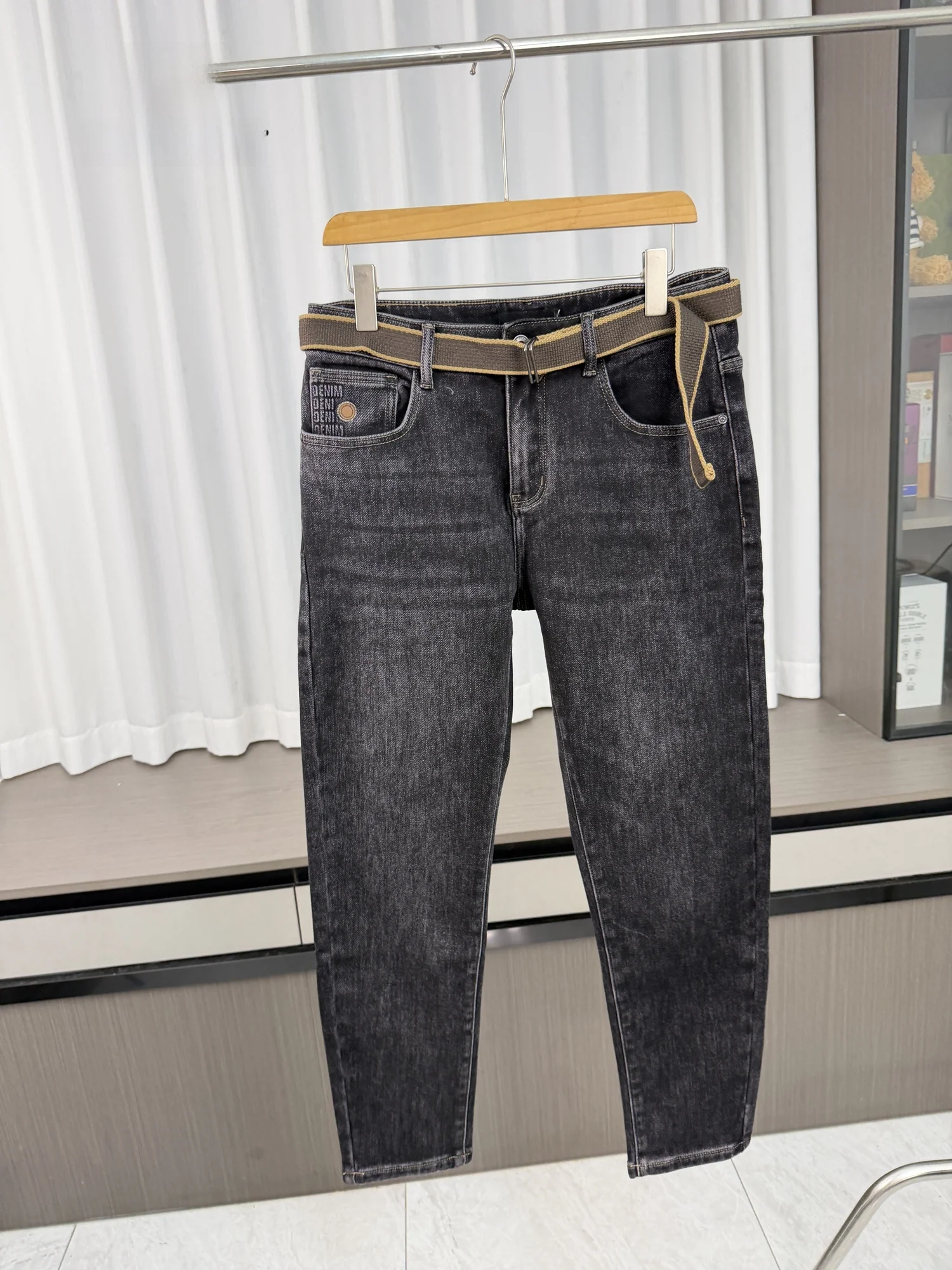 Men's Casual Straight Leg Jeans Thickened Warm Comfortable Autumn Winter Denim Pants Fashionable City Style mid Waist Zipper