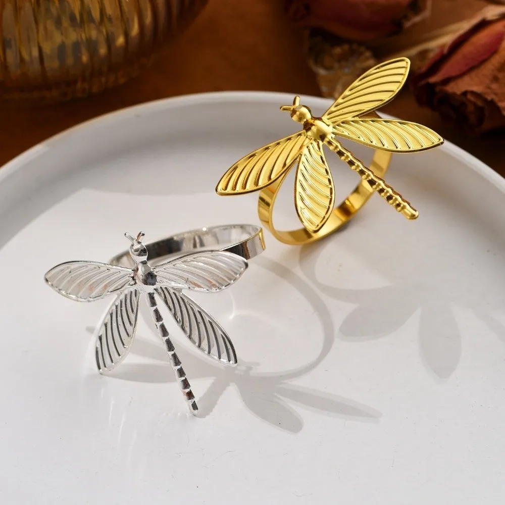 

6 pieces/set Minimalist Dragonfly Napkin Rings Elegant Metal Insect Napkin Buckle Modern Style Gold Table Decorations