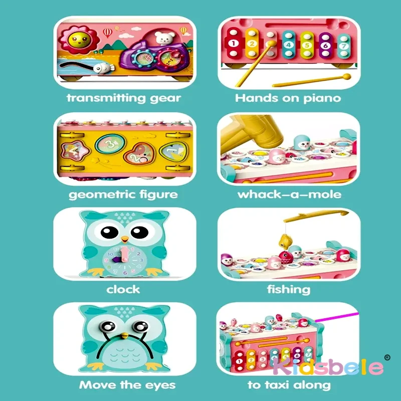 Kinderen Montessori 8-in-1 visspel Educatief Zintuiglijk Hameren Speelgoed Activiteiten Kubus Whack a Mole Speelgoed Peuter Verjaardagscadeau