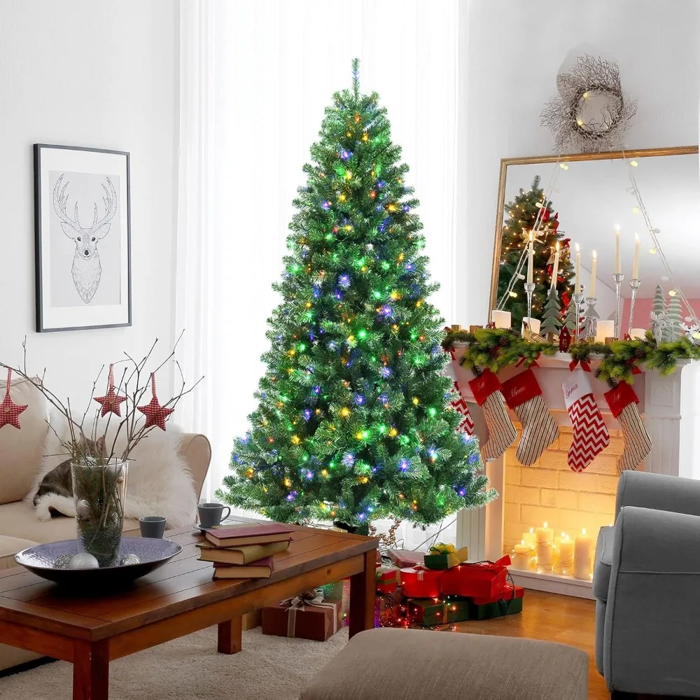 

7ft Artificial Christmas Tree, Pre-lit Xmas Tree 9 Lighting Modes w/ 1181 PVC Branch Tips & 500 Color-Changing LED Light