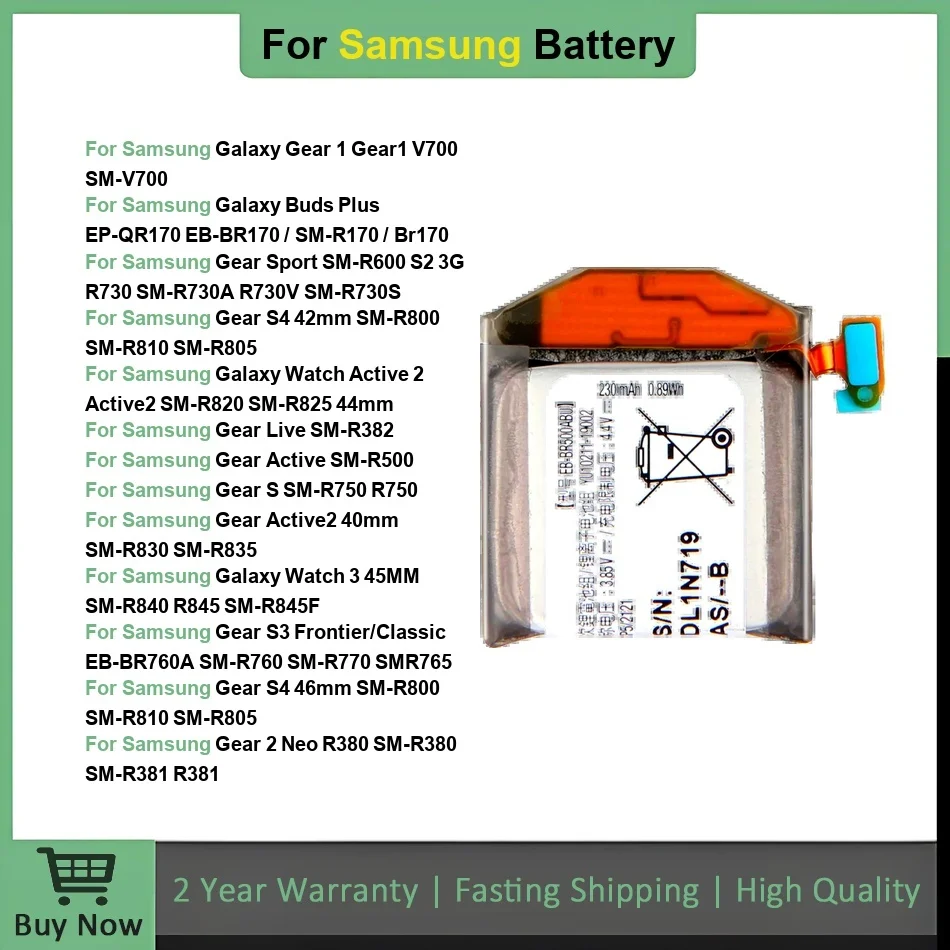 

Совершенно новый аккумулятор для Samsung Galaxy Watch BR170 3 Gear 1 2 3G S4 R800 R810 R500 Active Live S2 Classic S R750 Frontier