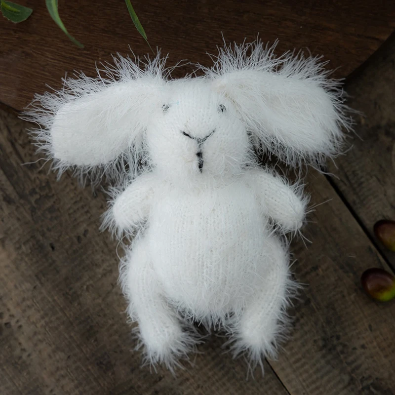 Plush Rabbit Dolls Knitted Newborn Handmade Photography Props Mink Fur Animal Toy Studio Full Month Baby Photo Accessories