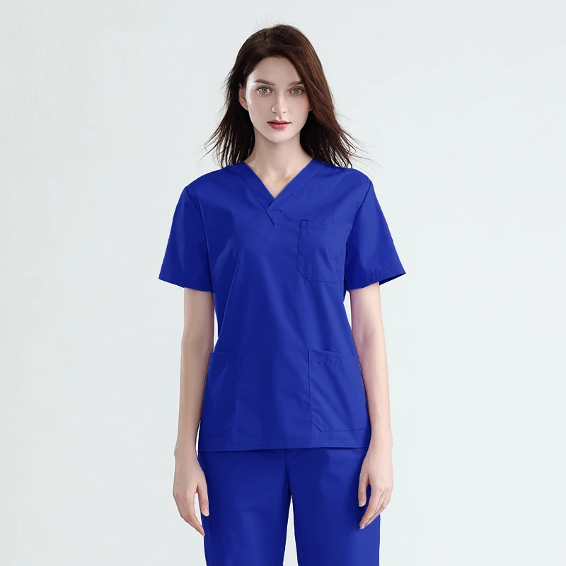 Tamanho plug esfrega terno feminino uniforme médico algodão v pescoço esfrega topo de manga curta hospital workwear calças roupas de enfermeira veterinário