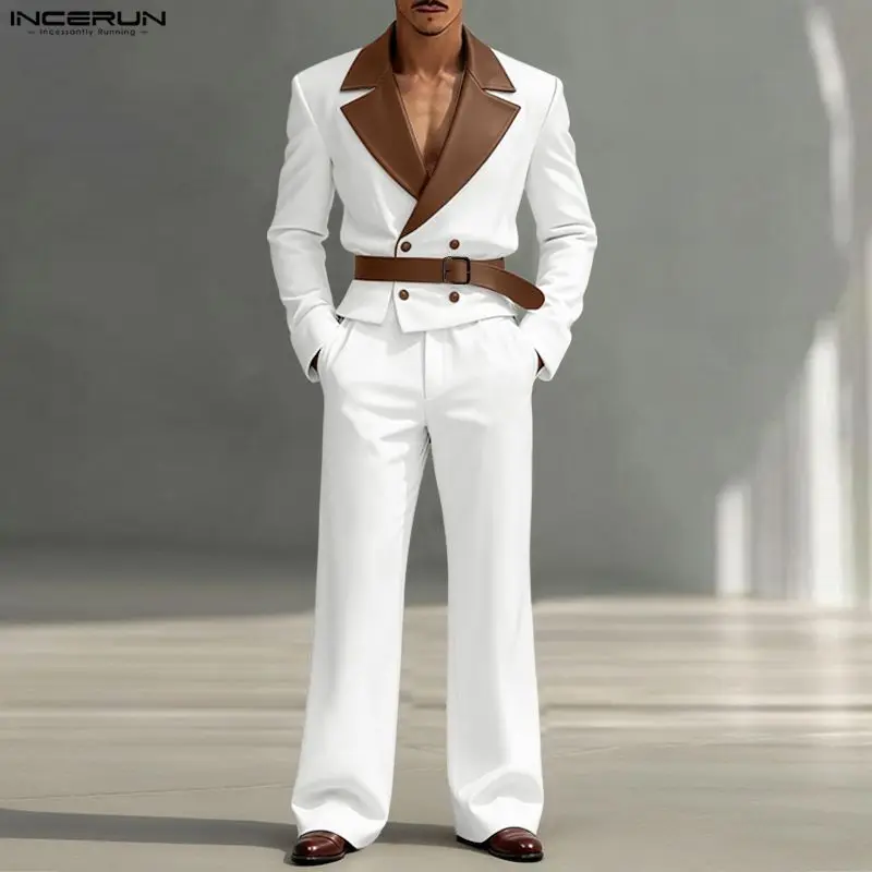 

Men Sets Patchwork Long Sleeve Double Breasted Blazer & Pants Two Pieces Sets Streetwear 2026 Elegant Fashion Men Suits INCERUN