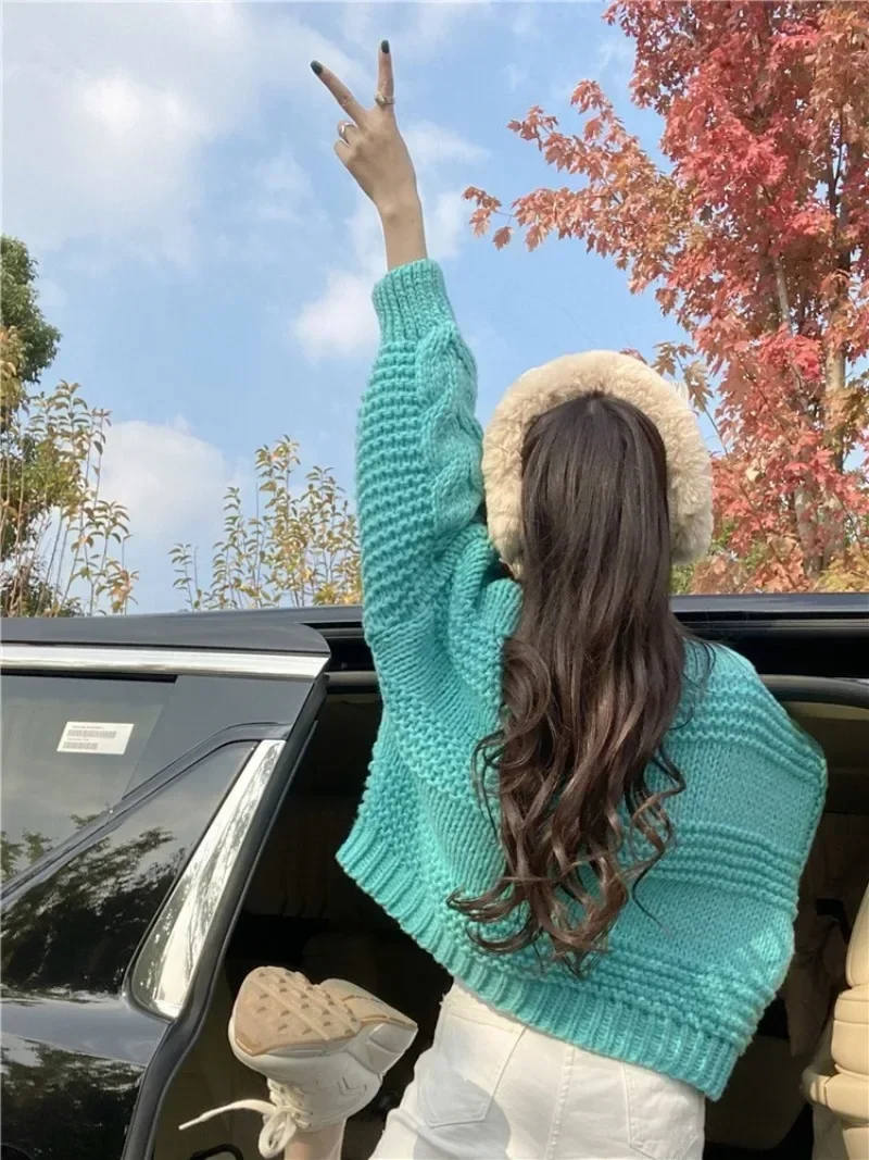 Y2k Women Harajuku Strawberry Loose Cardigan Sweater Autumn Fashion Long Sleeve Korean Female Preppy Style Baggy Sweater Tops
