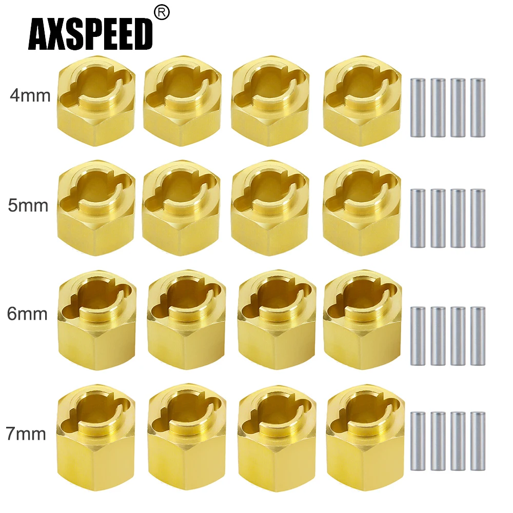 Image of AXSPEED 4 Stück Messing-Rad-Sechskant-Naben-Extender-Adapter 4/5/6/7 mm für TRX-4M Bronco Defender 1/18 RC Crawler Car Upgrade-Teile