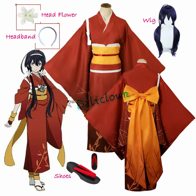 Bungou Bungo streunende Hunde 4 Izumi Kyouka Cosplay Kimono Kleid Frauen Yukata Anime Halloween Kostüm Kyouka Perücke Schuhe Clogs Outfit