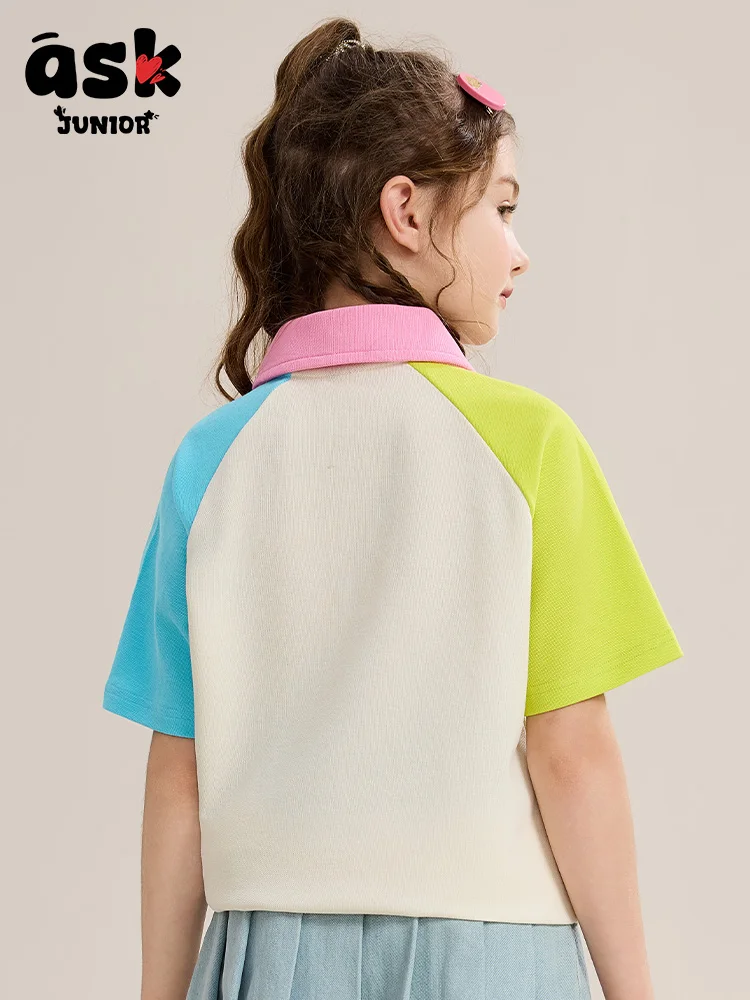 قميص بولو صيفي بأكمام قصيرة ورقيق وجيد التهوية من Tween Girls بألوان متباينة