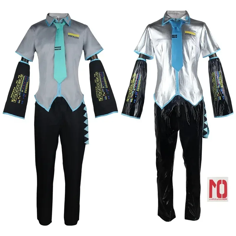 Peluca de disfraz de Miku para hombre, tamaño europeo, conjunto completo de tela de cuero plateado, traje de tela, uniforme de estilo masculino Miku #   1 #   W.