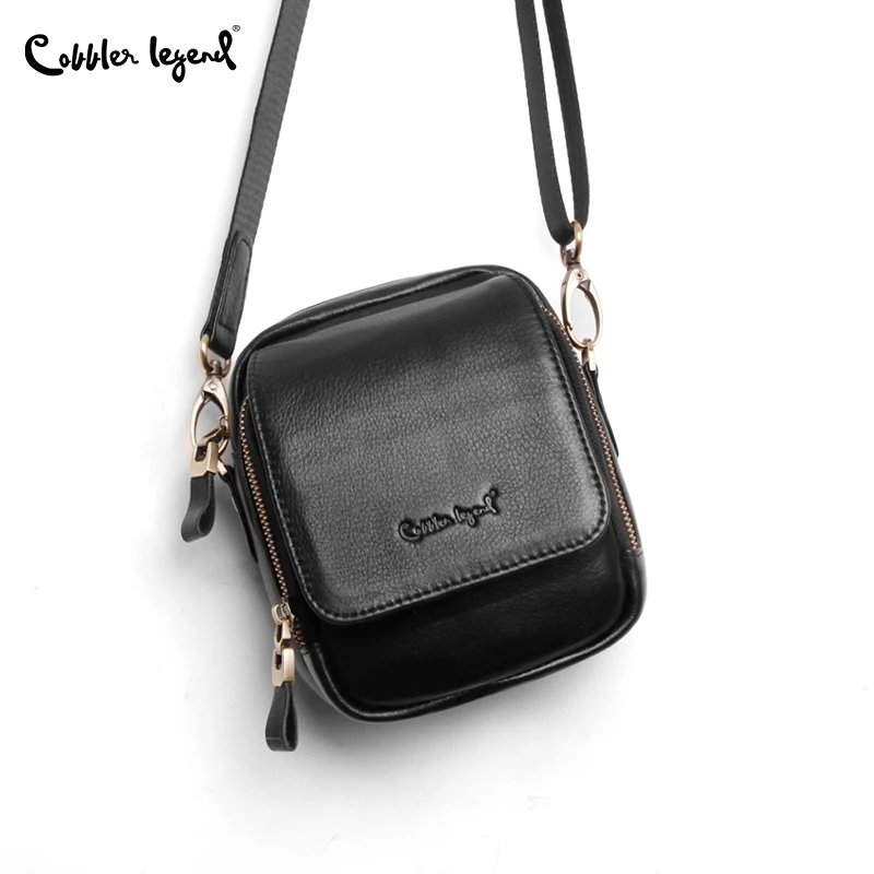 Cobbler Legend Genuine Leather Crossbody Summer Mens Messenger Bag Black Cowhide Shoulder Bag for Casual Male Zipper Pouch