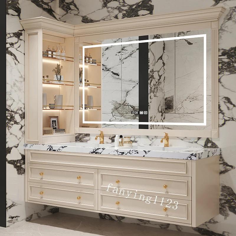 Bathroom cabinet combination luxury stone toilet washstand American bathroom cabinet rock slab wash basin smart mirror