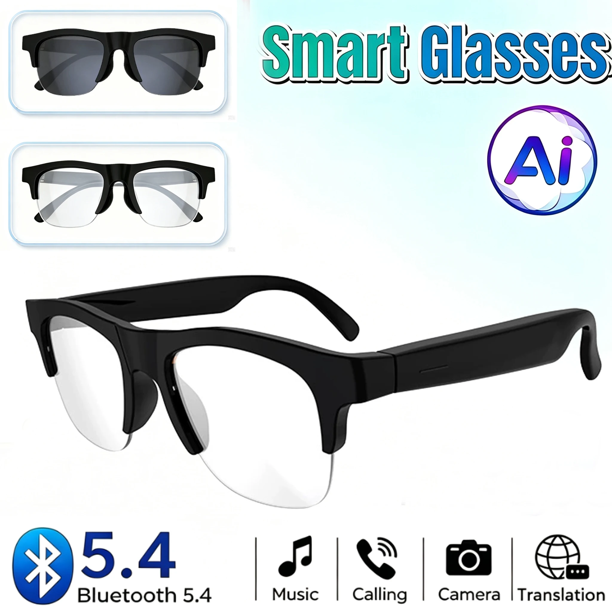 Smart Bluetooth Glasses Touch Control Hands-Free Calls Music Remote Camera Voice Assistant AI Translation Sports Sunglasses