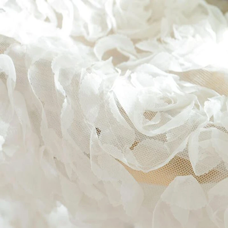 White Lace 3D Rose Curtains Voile Custom Window Screens For Marriage Pastoral Korean Creative Living Room Bedroom Drapes