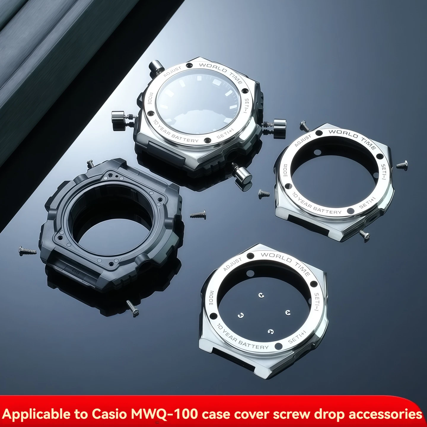 Suitable for G-SHOCK Casio MWQ-100 series case, press drop, bottom cover screw, steel shell cover accessories