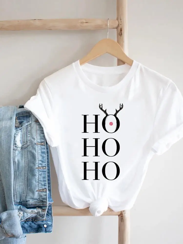 Graphic T Shirt Fashion Print Women Merry Christmas Deer 90s Trend Cute Clothing New Year Top Holiday T-shirt Short Sleeve Tees