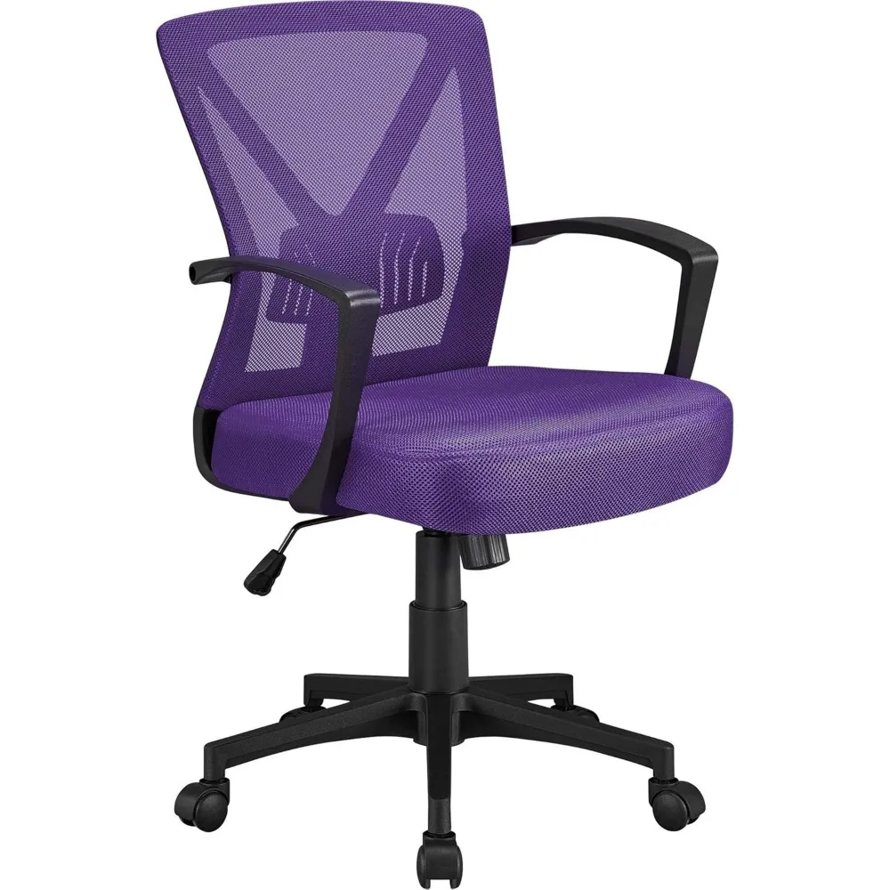 

Mesh Office Desk Chairs Ergonomic Task Chairs with Adjustable Lumbar Support Mid Back Swivel Chair Purple