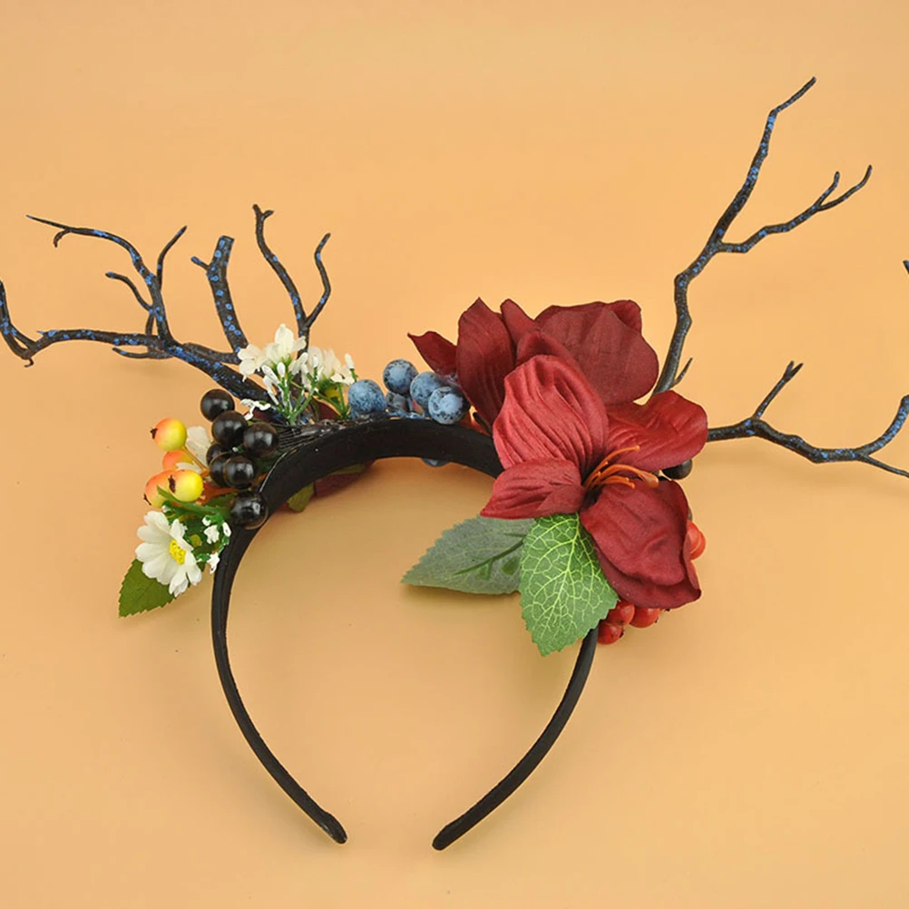 

1pc Xmas Headband Branch Headdress With Flowers Berries Party Decoration Xmas Headband Photo Props For Women