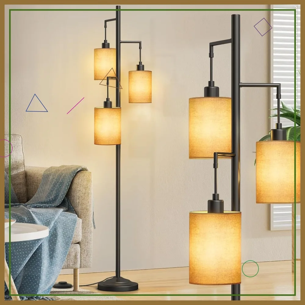 

Трехламповый напольный светильник в стиле бохо с выключателем на пьедестале, подвесные абажуры для гостиной, спальни, офиса, в комплекте 3 лампочки
