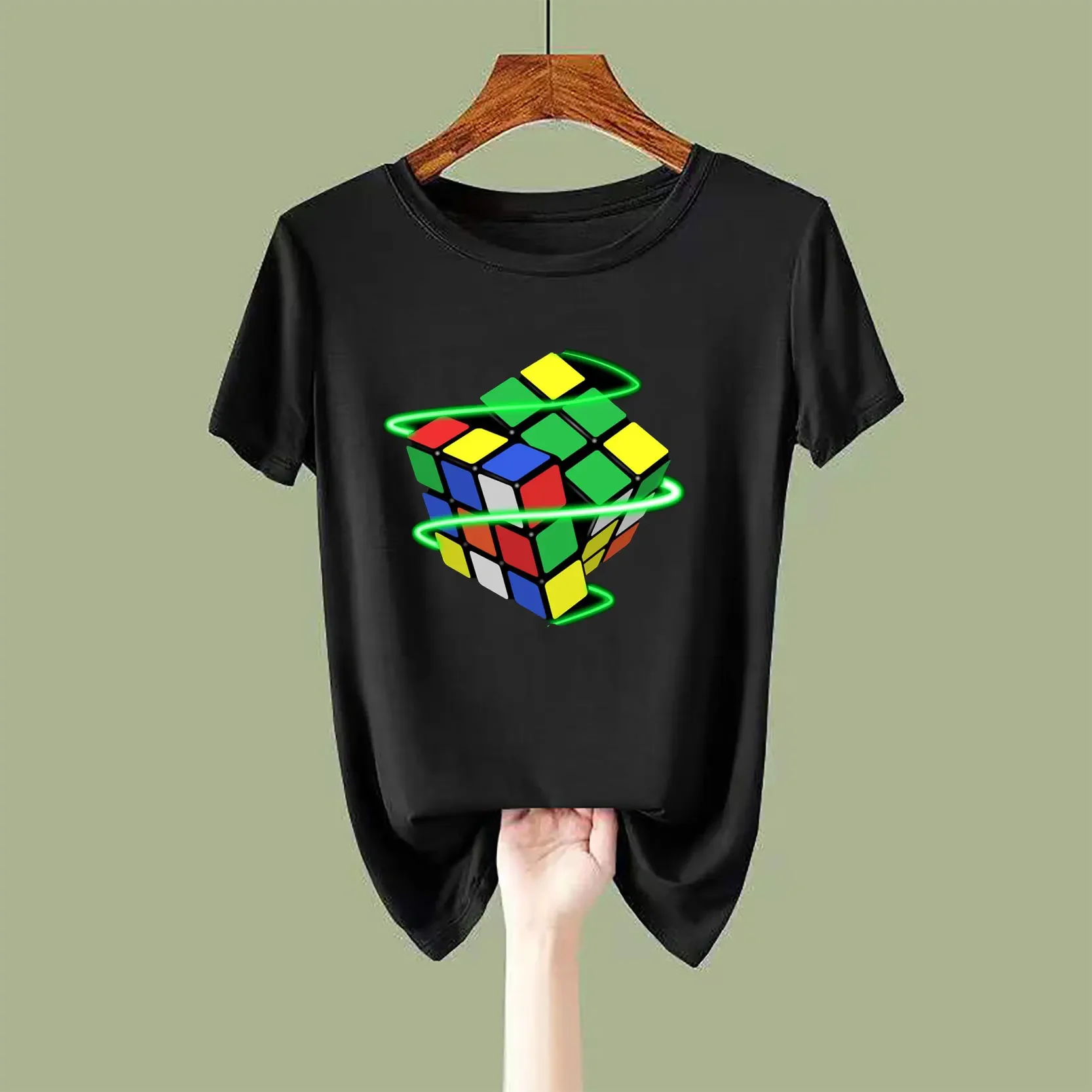 Explosive Rubix Rubiks Cubes give gifts for kids printed short-sleeved T-shirts neutral casual summer casual loose tops