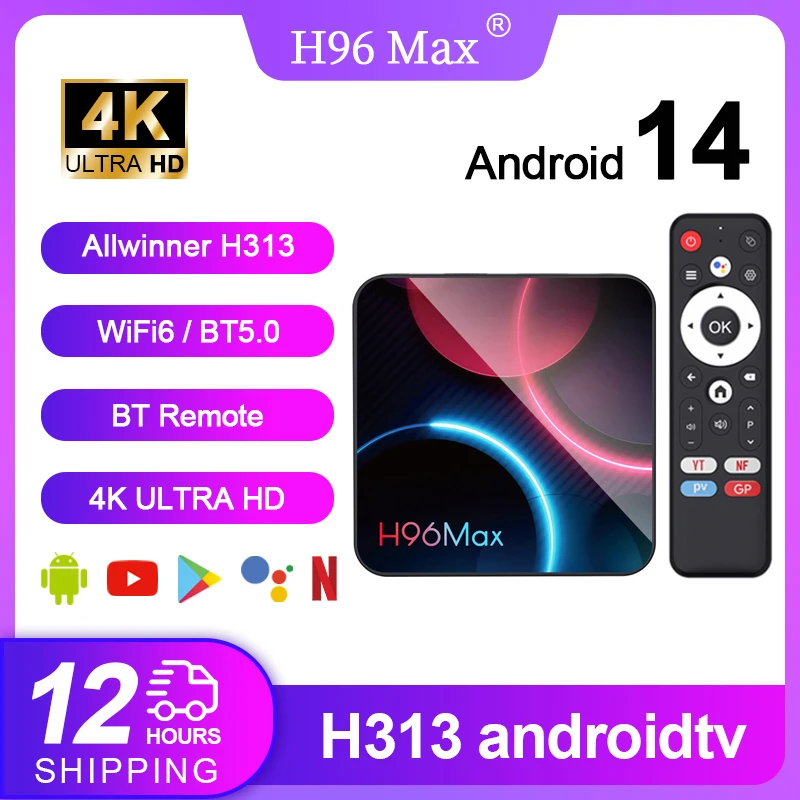 

H96 MAX H313 TV Box Allwinner H313 Quad Core 4K UHD Output Wifi6 BT5.0 100M/LAN Google voice assistant Smart Set Top Box