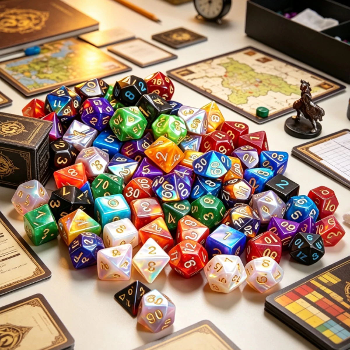 49Pcs 7 Color Polyhedral Dice Set, 7 Complete D4-D20 Sets with 7 Storage Pouches in Random Colors, Essential ZSY