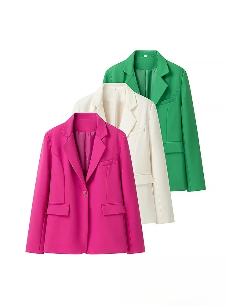 

KONDALA Vintage Chic Women Blazer Solid Notched Single Button Pockets Long Sleeve Blazer Fashion 2025 Office Lady Chic Blazer