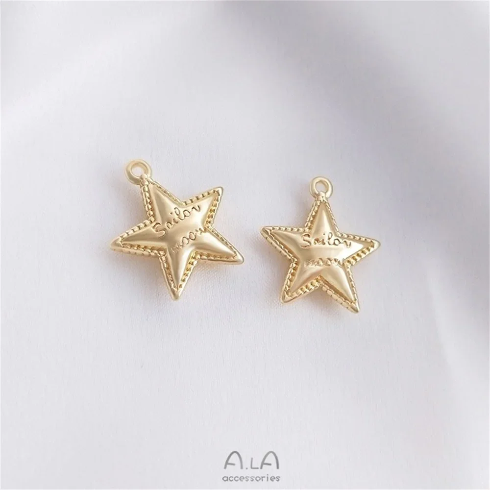 

14K Gold Double-sided English Letter Three-dimensional Pentagram Pendant DIY European American Fashion Bracelet Necklace Pendant