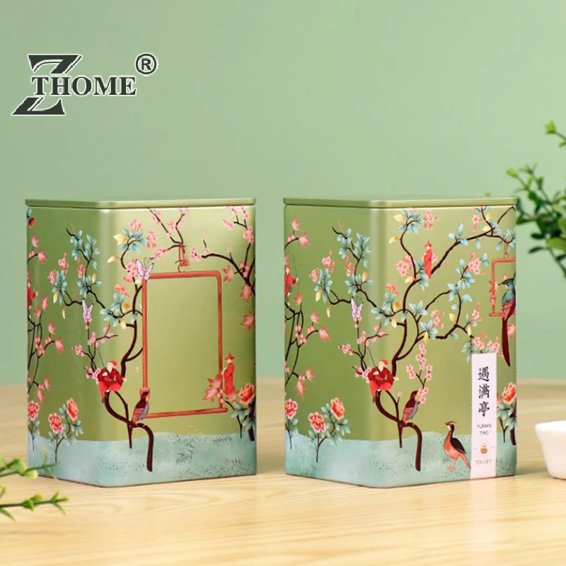 Tea Tin Square Tin Portable Metal Tin Tea Box Storage Portable Chinese Iron Box Tea Sealed Pot Living Room Coffee Table Tea Set