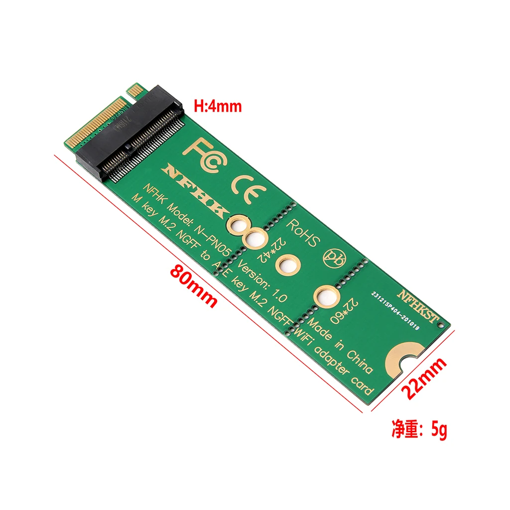 M.2 M key to A + E Key NGFF slot WIFI Wireless Network Card M2 NGFF PCI express to E key slot Adapter