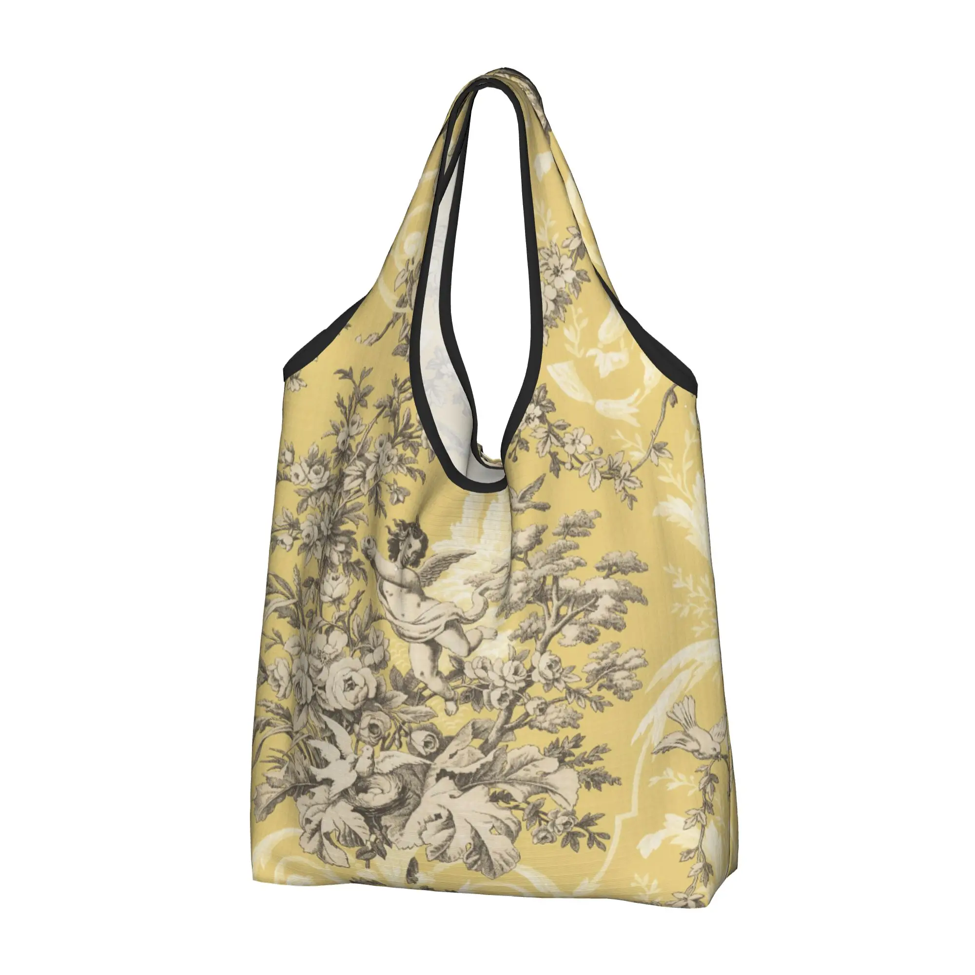 Custom Vintage French Toile De Jouy Shopping Tote Bags Portable Antique Traditional France Art Grocery Shopper Shoulder Bag
