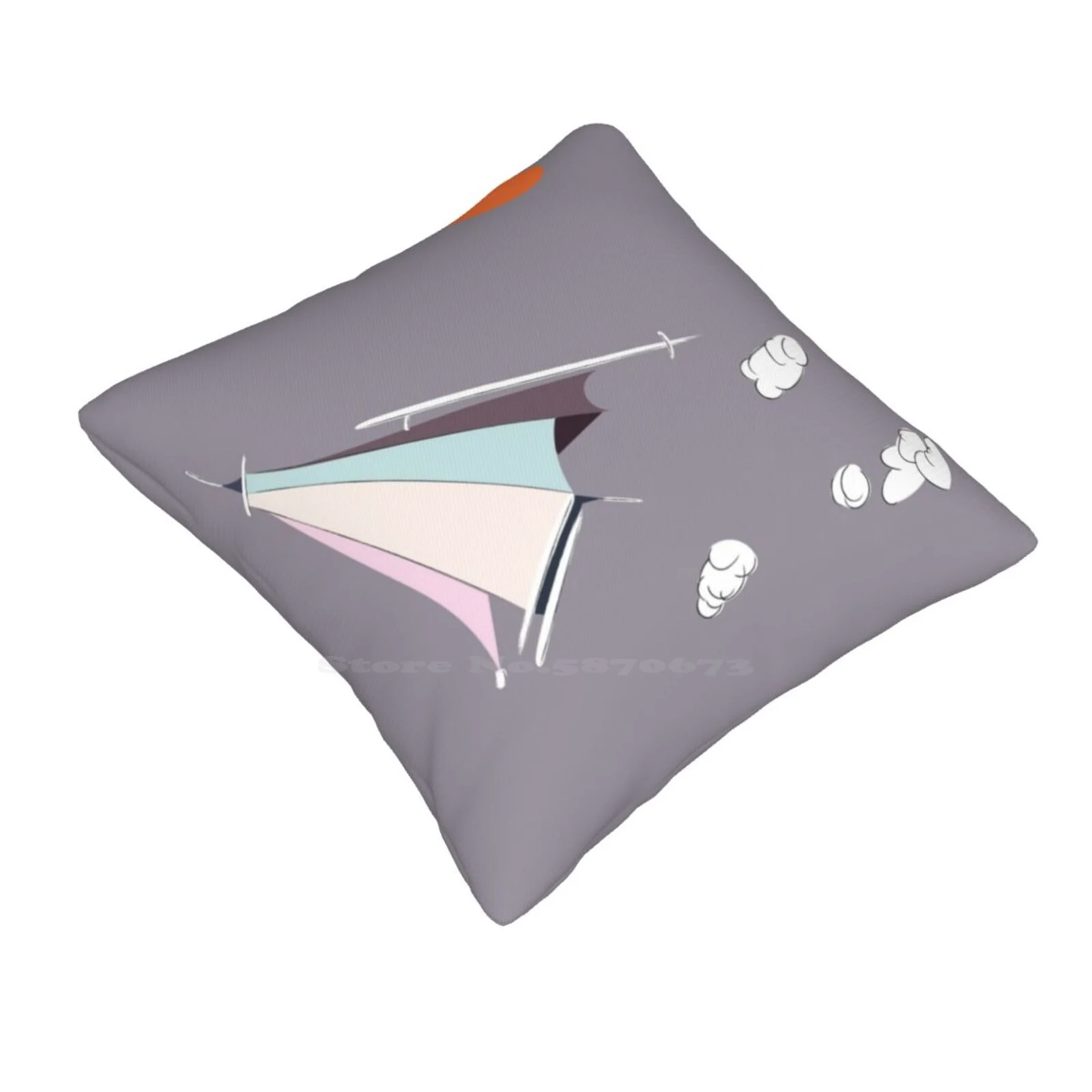 Paper Spaceship 1 Home Sofa Car Waist Throw Pillowcase Spaceship Paper Airplane Purple Clouds Flying Geometric Simplistic