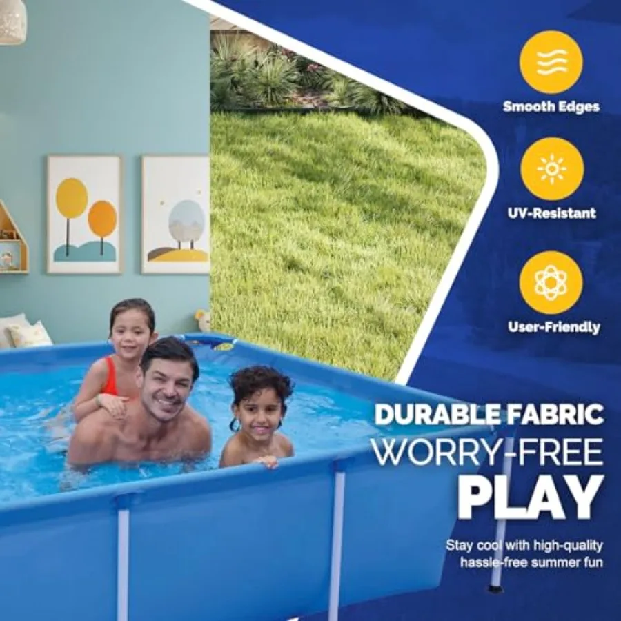 Above Ground Swimming Pool for Adults, Outdoor Rectangular Steel Frame Swimming Pool for Backyard Lawn Family, 6Feet 26in