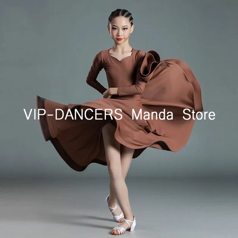متعددة الألوان قاعة الرقص فساتين الفالس الحديثة القياسية مرحلة الرقص ارتداء المنافسة بدلة تدريب خط تنورة رقص VDL736
