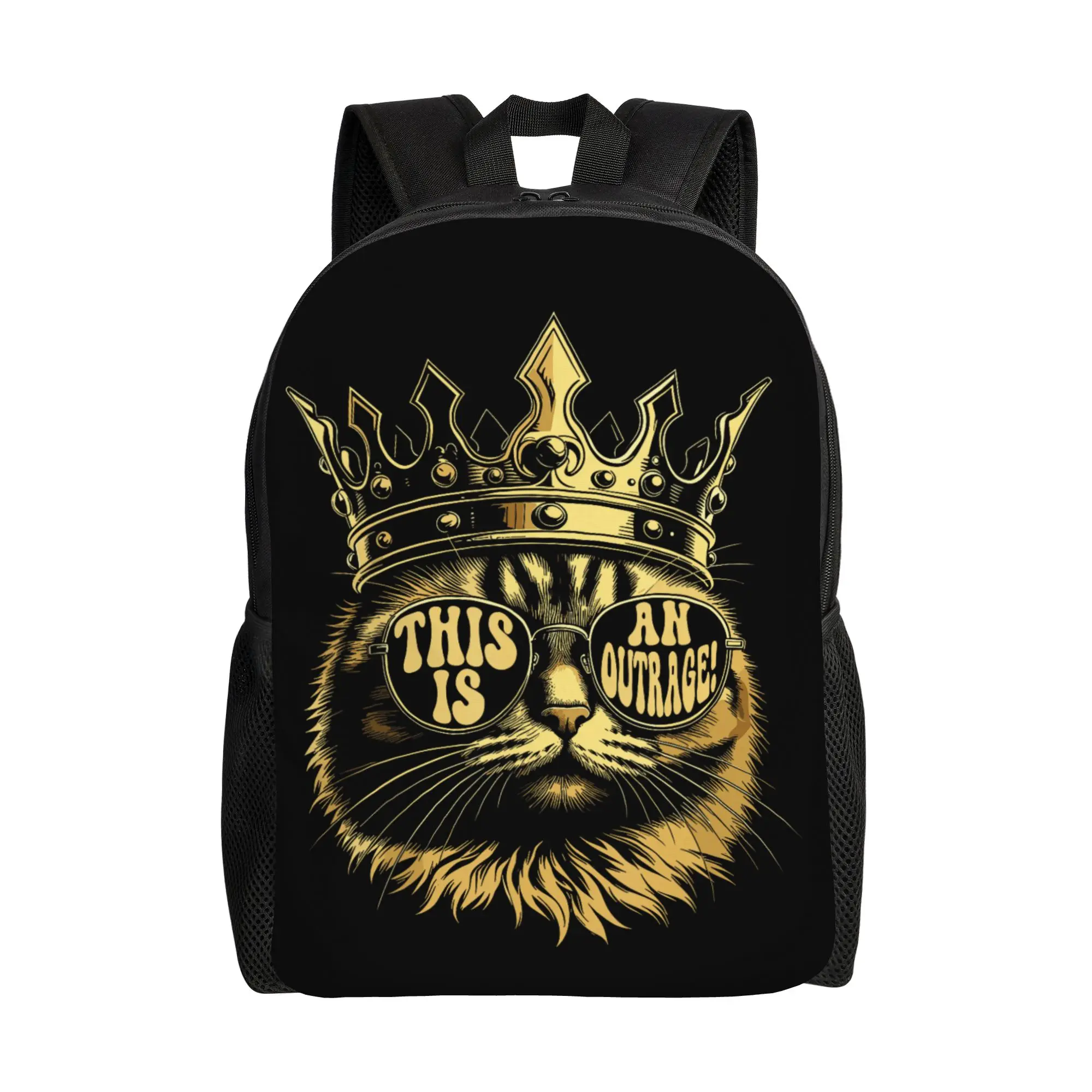 This is an Outrage Funny Princess Cat Donut Gold Backpack  Girl Polyester College Backpacks Lightweight Kawaii High School Bags