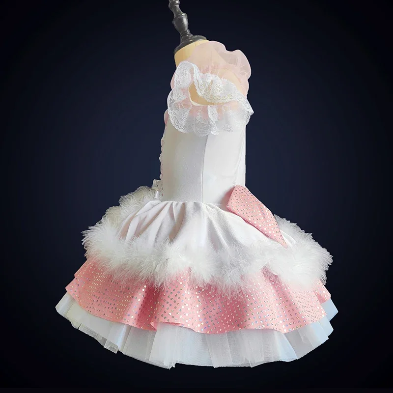 Robe de ballet rose pour filles, tutu de ballet professionnel pour enfants, vêtements de performance pour enfants, justaucorps de danse de ballerine, robe de princesse mignonne