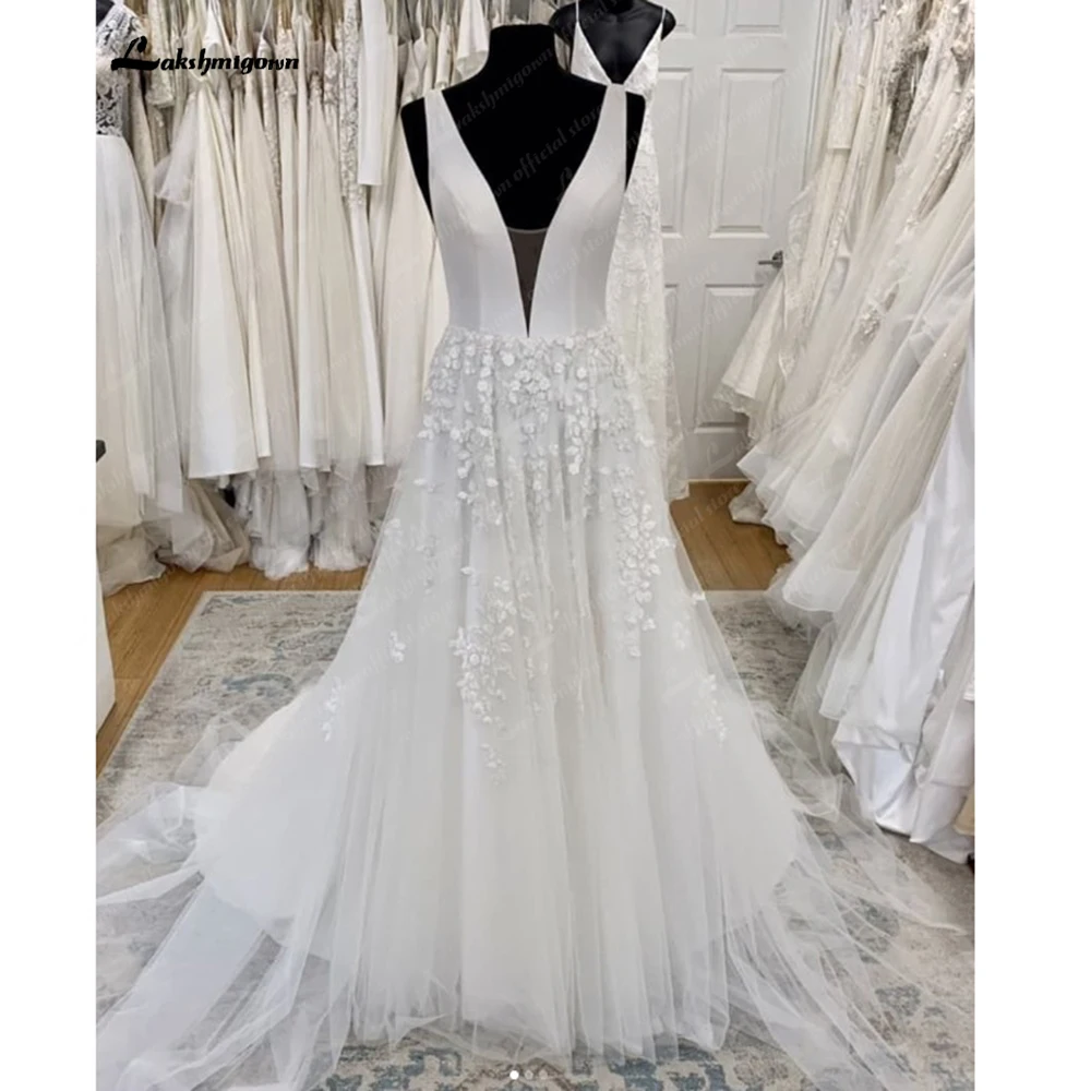 Lakshmigown tule uma linha vestido de casamento praia verão 2023 abito sposa donna elegante nupcial boho vestidos de renda vestido de casamento