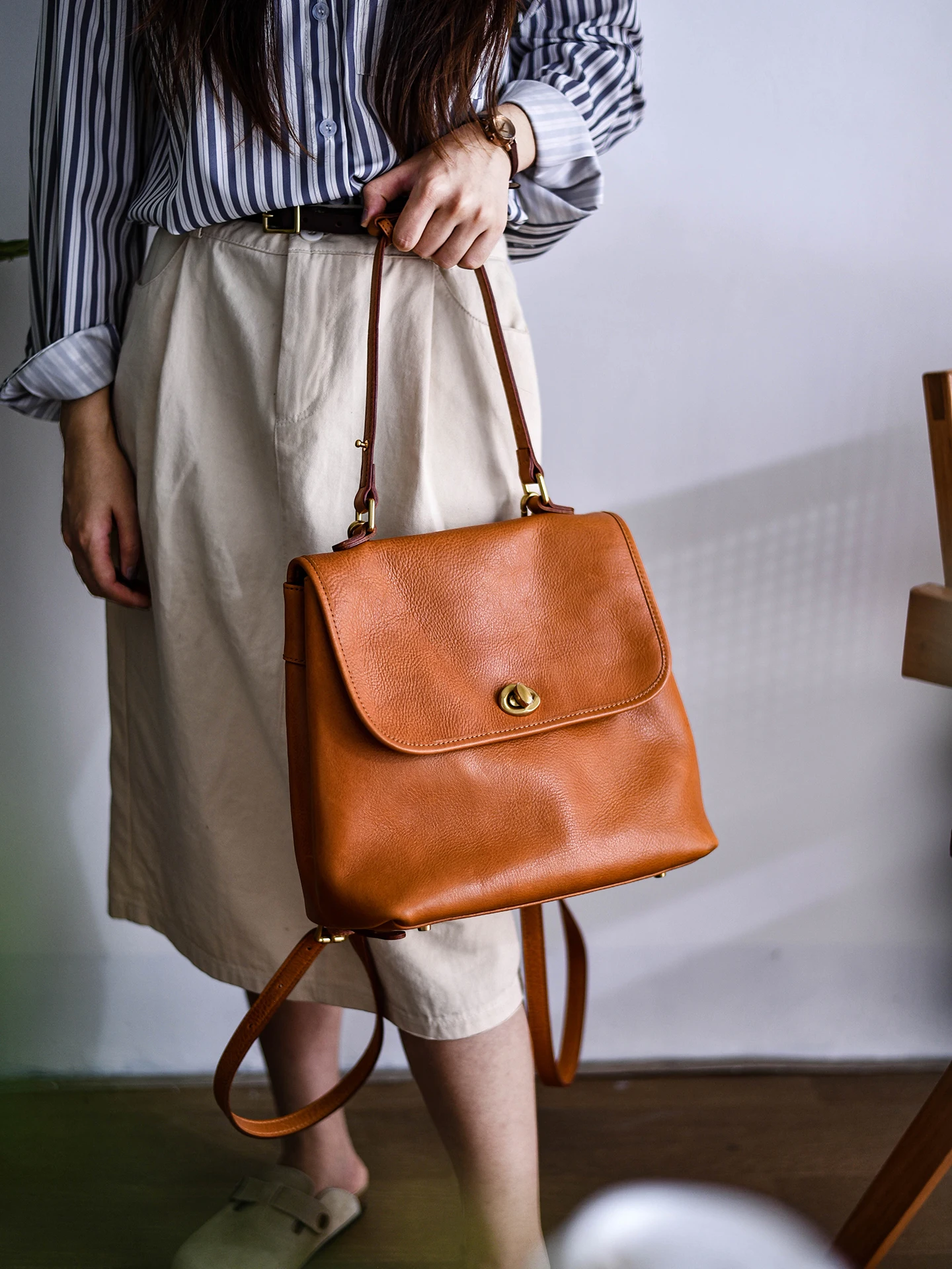 weekend outdoor travel luxury handmade genuine leather women backpack fashion vintage designer real cow leather ladies bagpack