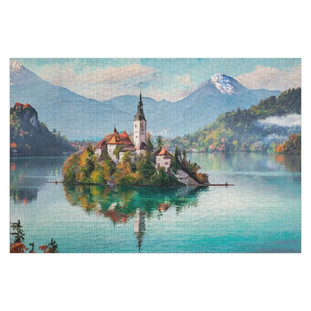 Mainan Puzzle Jigsaw gambar cetak seni danau dan Gereja istimewa yang cantik mainan balita Puzzle nama pribadi